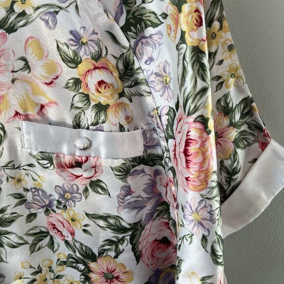 Kathryn Floral Satin Button Front Lined Sleep shirt Night gown, size est‎ L - Picture 6 of 16